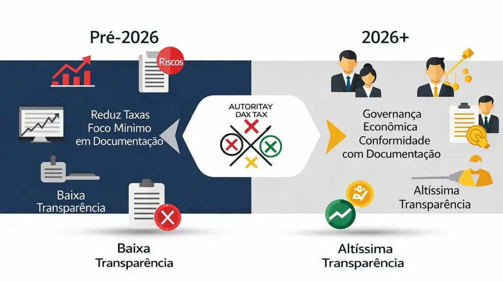 Cenário fiscal pós-reforma: maior transparência, substância econômica obrigatória e cruzamento de dados em 24 horas pela Receita Federal.