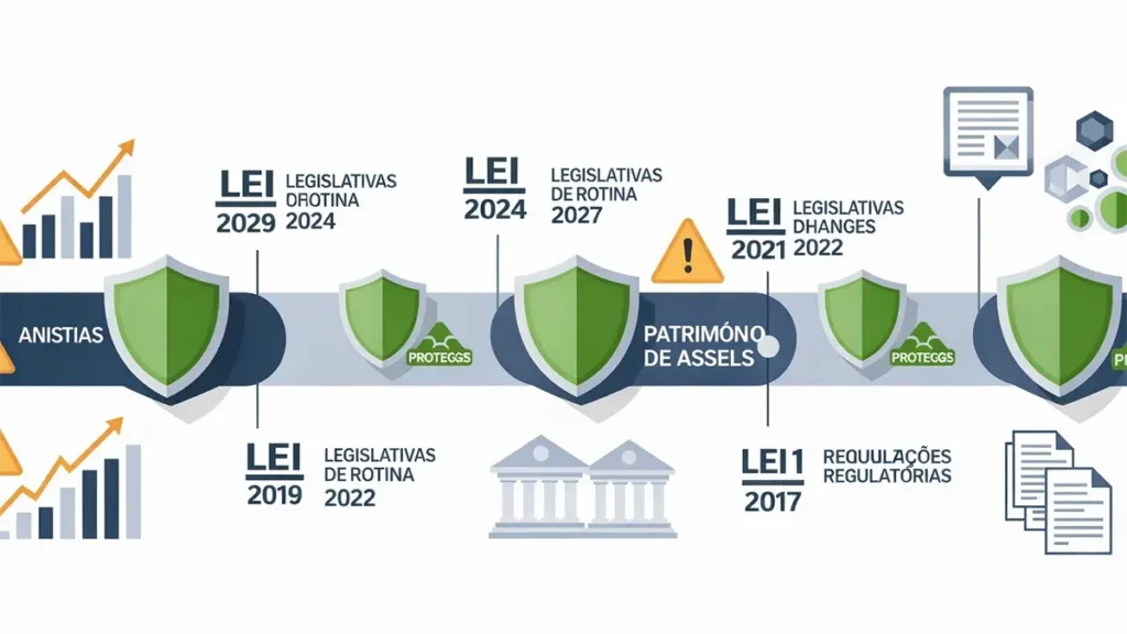 Mudanças regulatórias constantes exigem monitoramento contínuo: estrutura sólida protege legado em qualquer cenário político ou econômico.