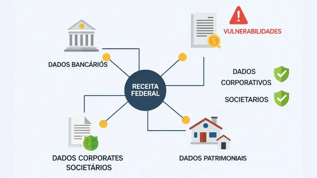 Sistema de cruzamento de dados da Receita Federal conecta informações bancárias, societárias e patrimoniais em até 24 horas, identificando vulnerabilidades.